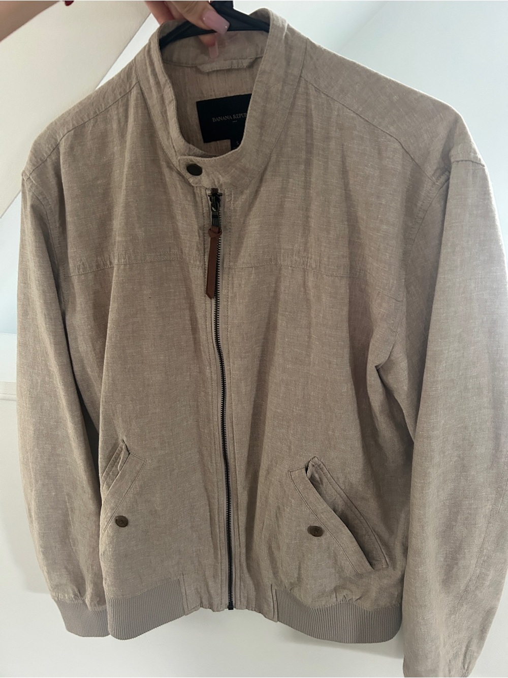 Banana Republic Men's Light Beige Linen Bomber Jacket
